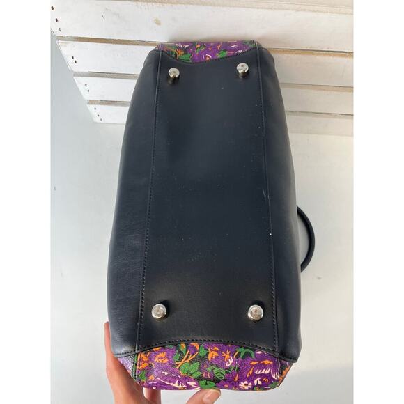 COACH F57630 BLACK SMOOTH LEATHER PURPLE FLORAL HANDBAG - Picture 7 of 16
